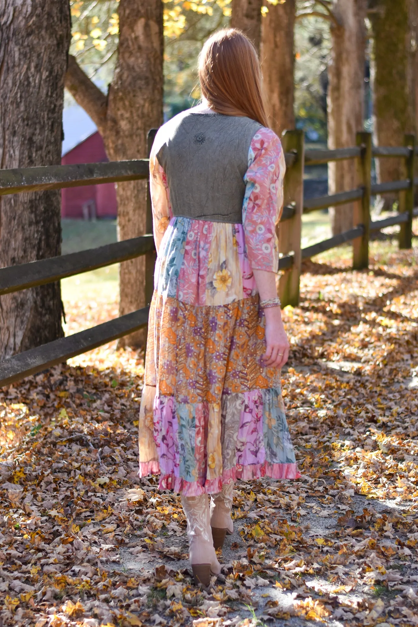 Rustic Bohemian Patchwork Midi Dress