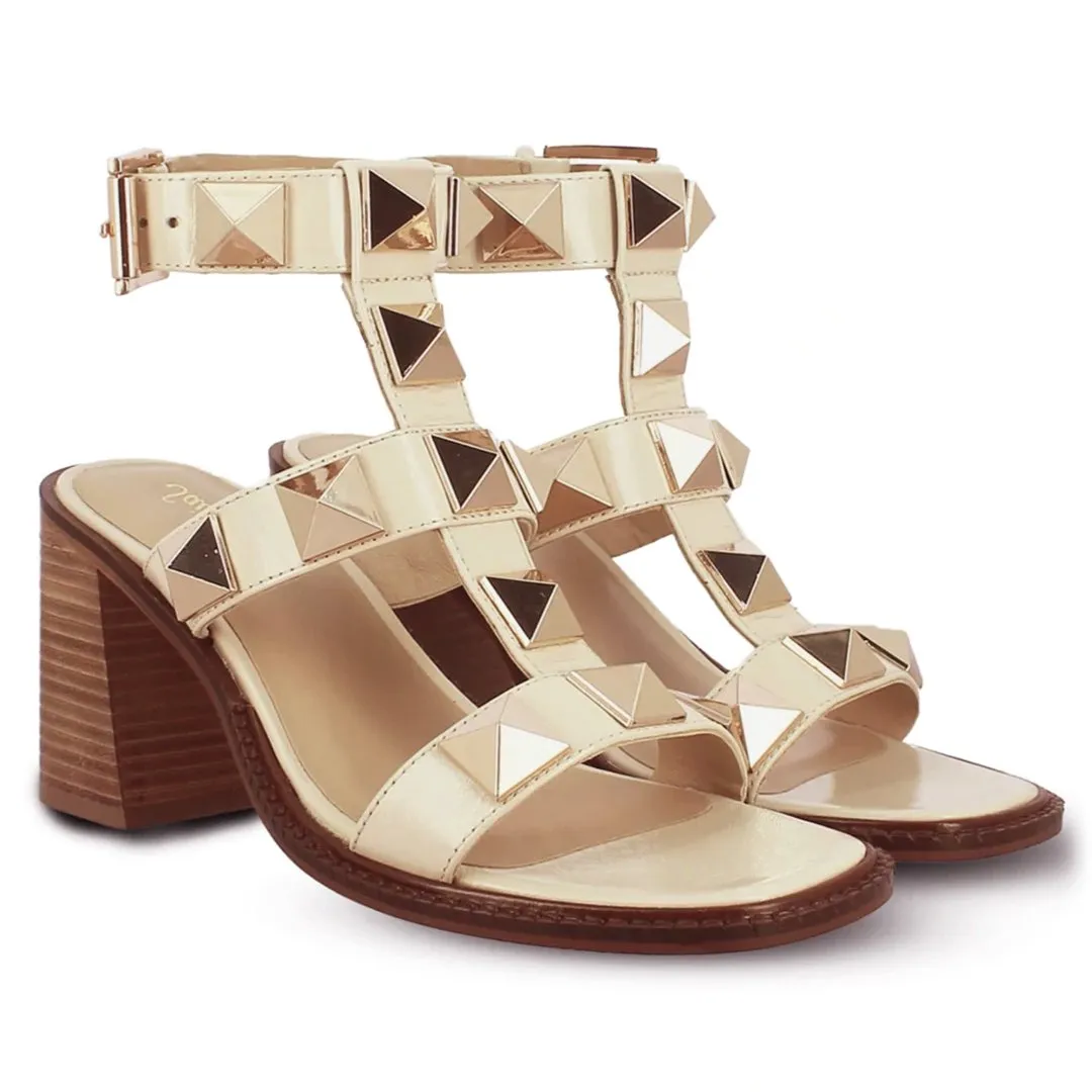 Saint Agnes Off White Leather Metal Studded Heels