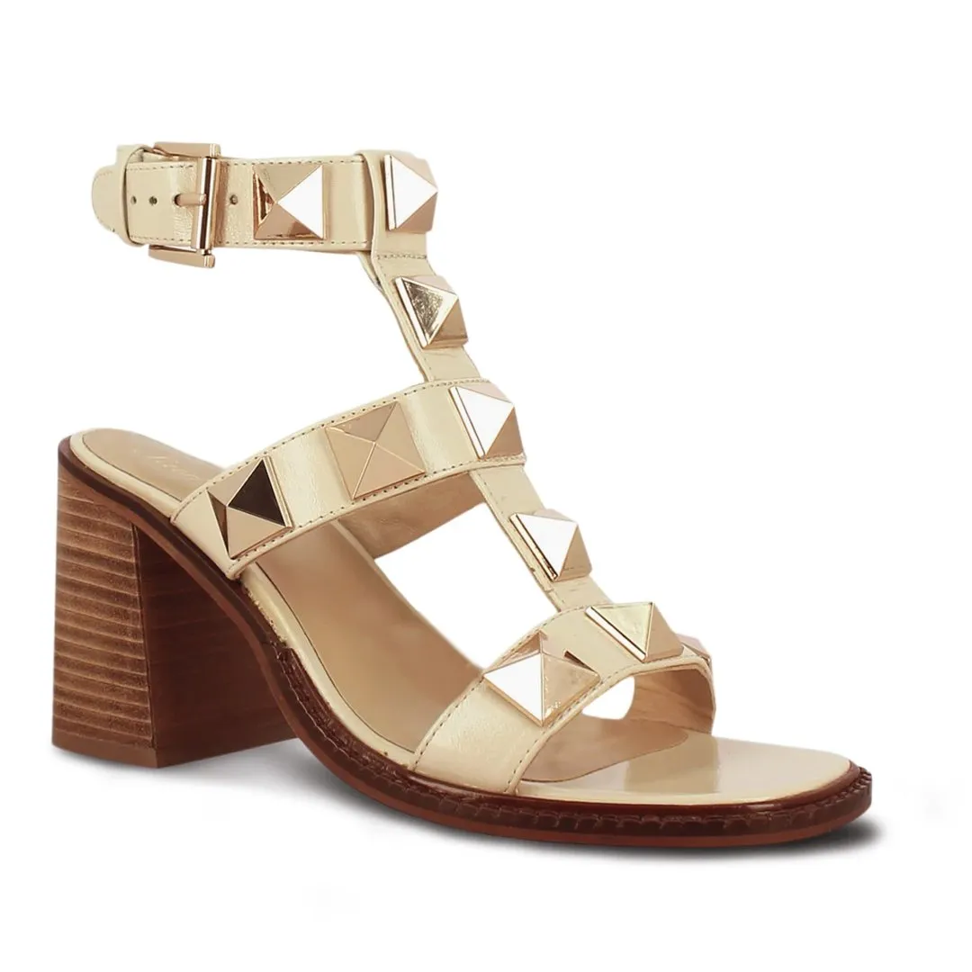Saint Agnes Off White Leather Metal Studded Heels