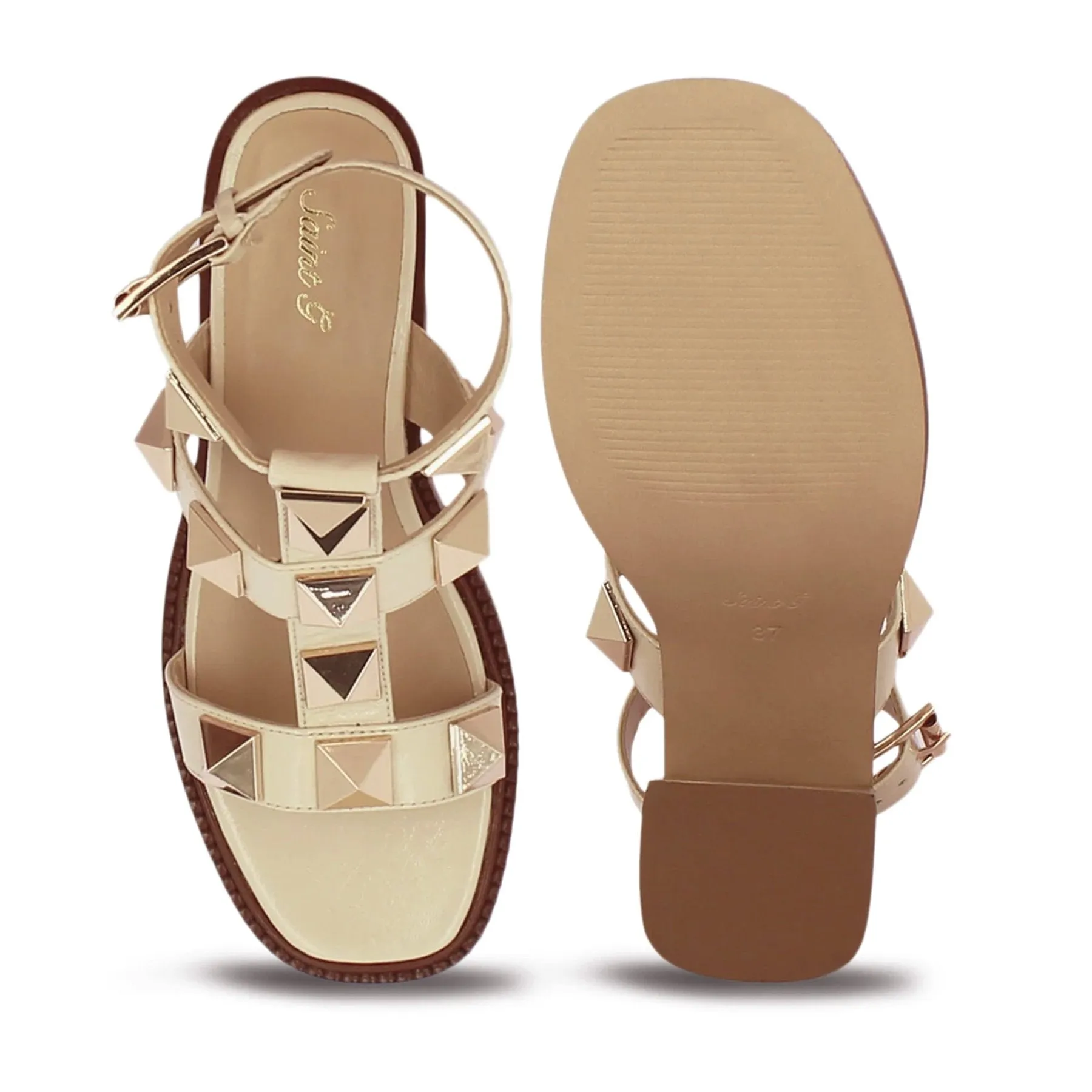 Saint Agnes Off White Leather Metal Studded Heels