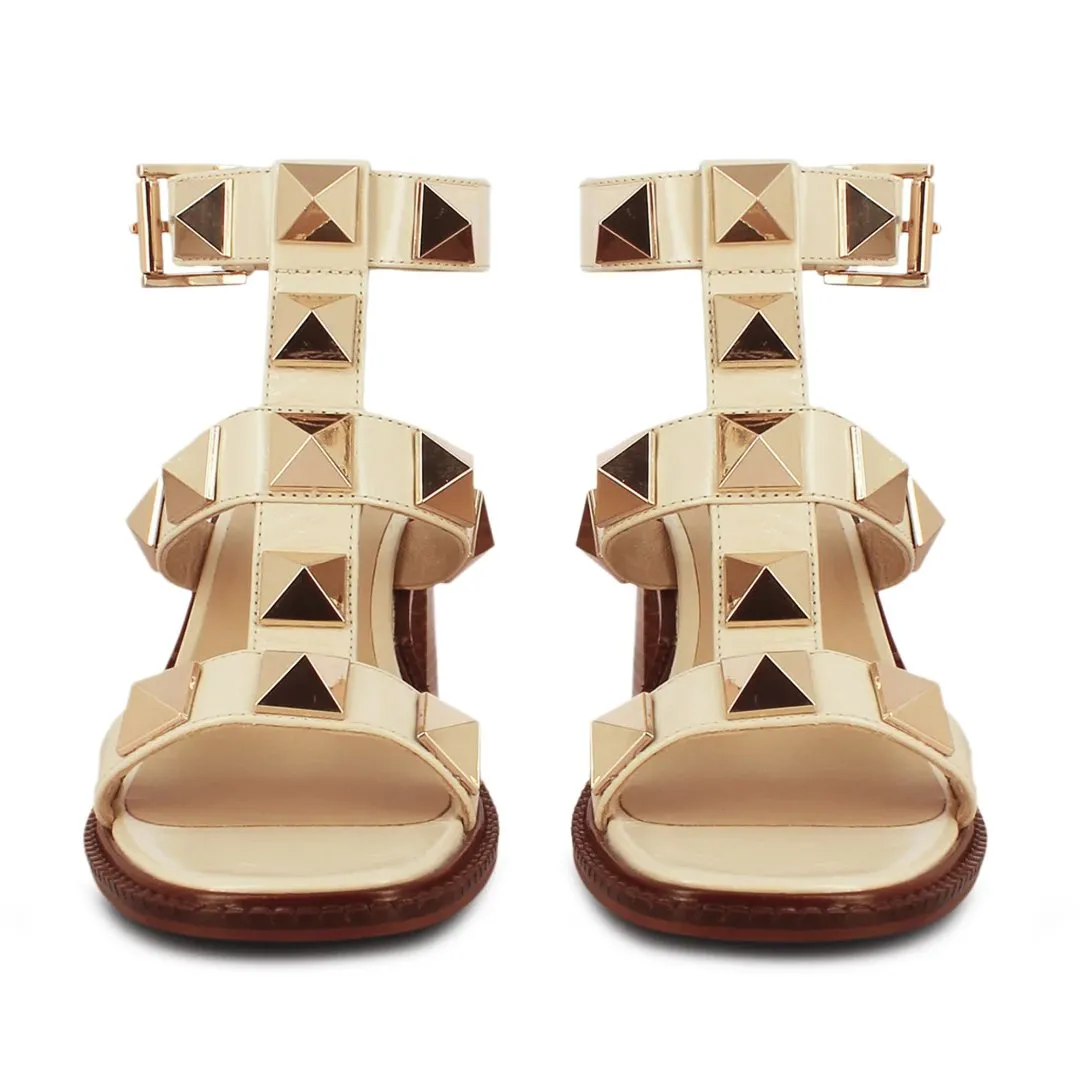 Saint Agnes Off White Leather Metal Studded Heels