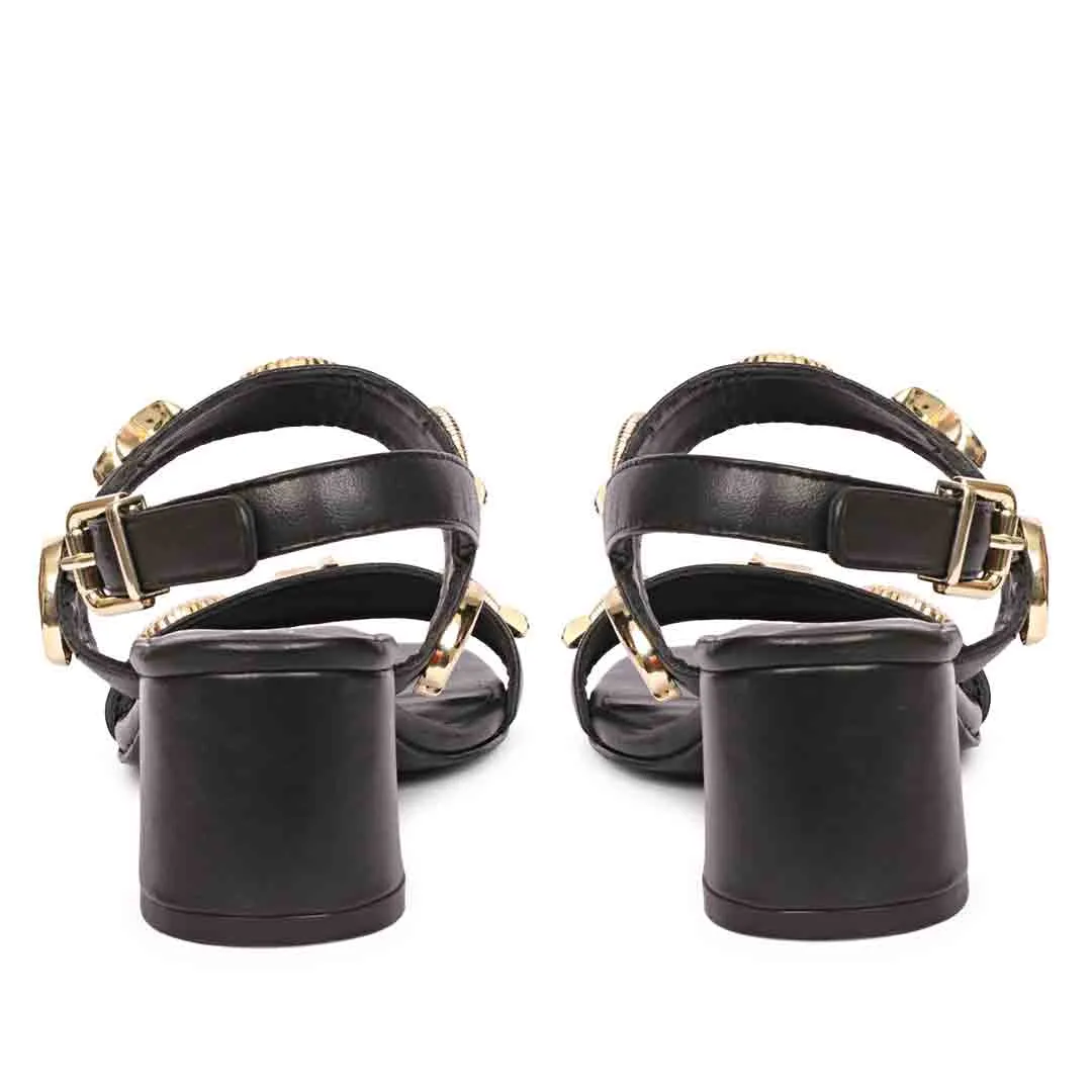 Saint Assisi Gold Seashell & Star Studs Leather Block Heels