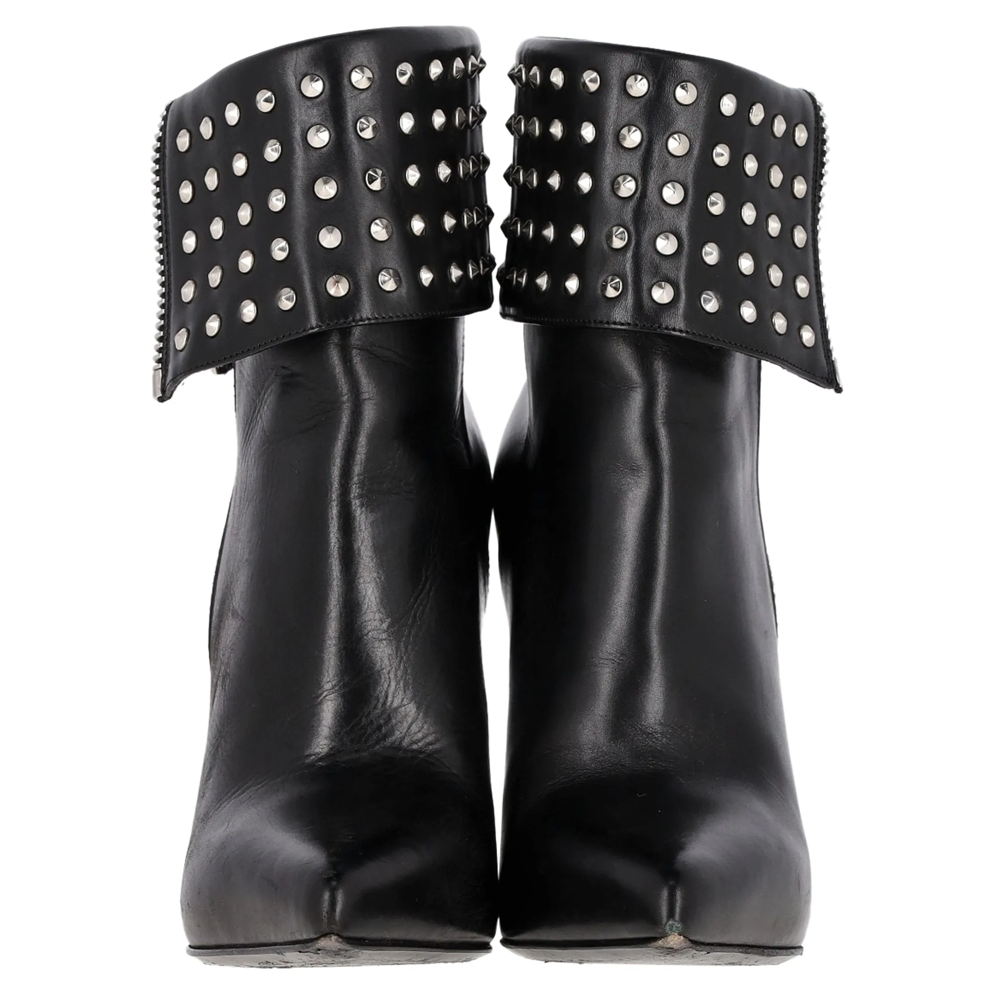 Saint Laurent Paris Fold Over Studded Booties in Black Leather