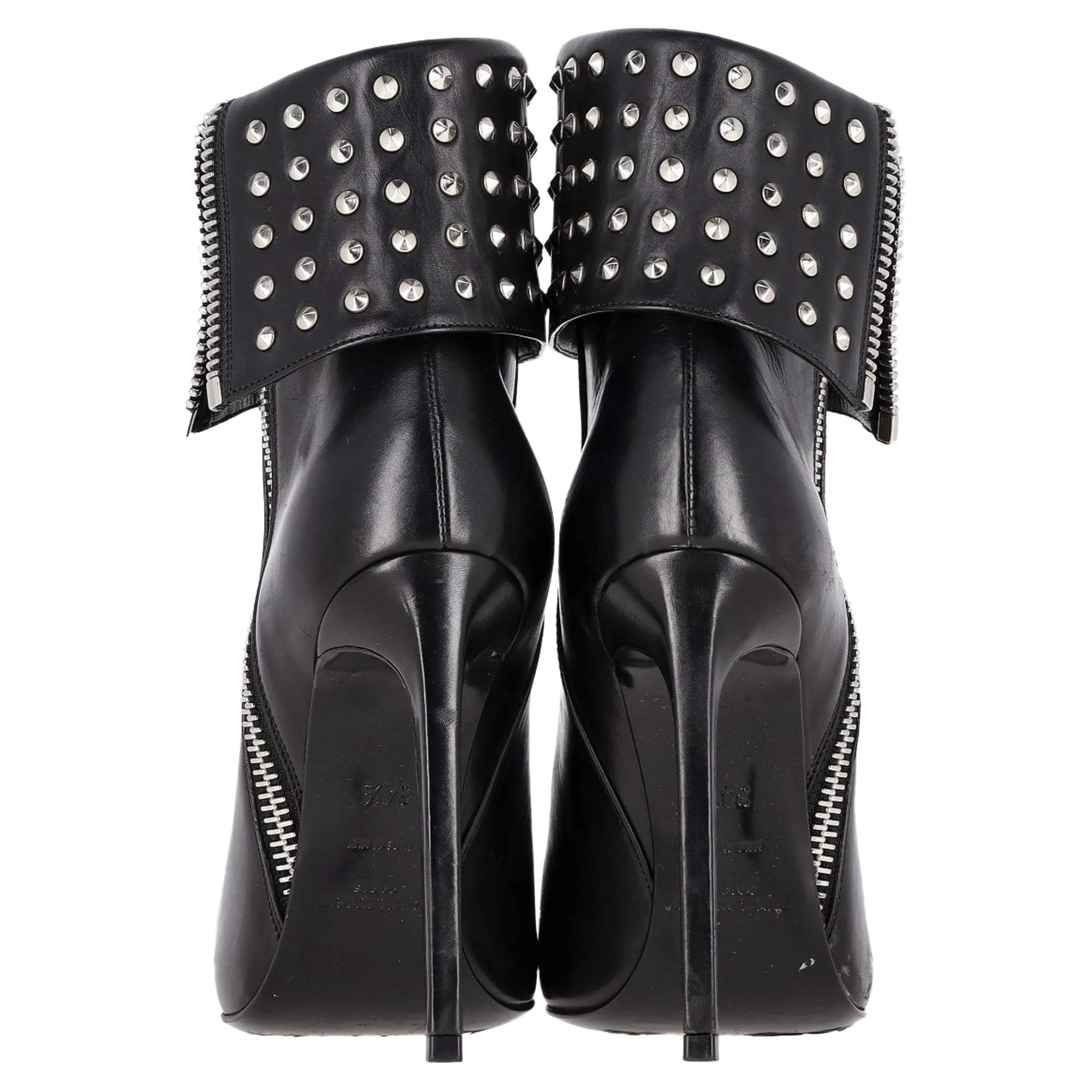 Saint Laurent Paris Fold Over Studded Booties in Black Leather