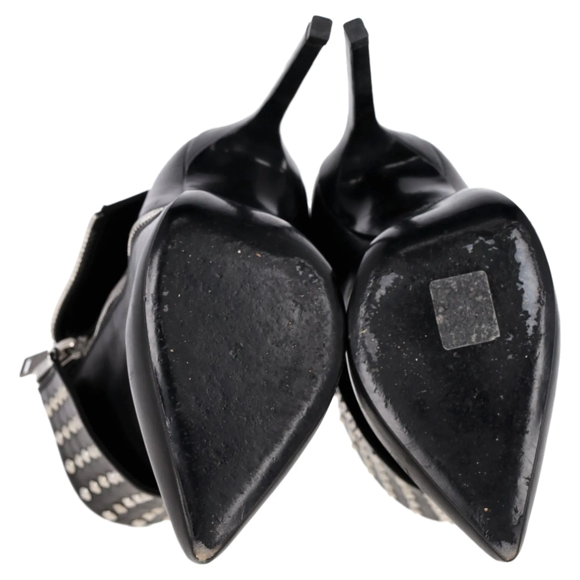Saint Laurent Paris Fold Over Studded Booties in Black Leather