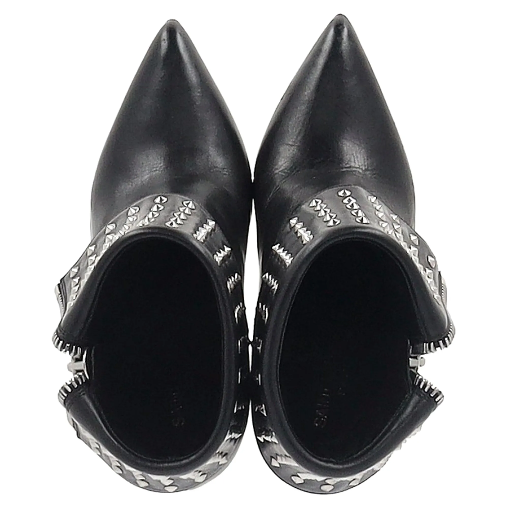 Saint Laurent Paris Fold Over Studded Booties in Black Leather