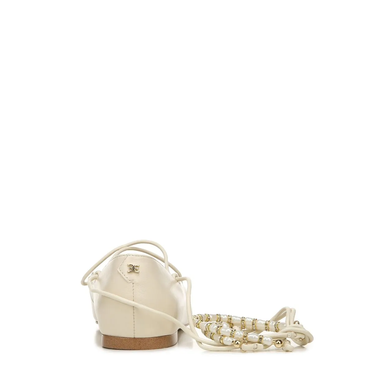 Sam Edelman Winslet Ivory Leather Lace-Up Pearl Beaded Pointed Toe Flats Shoes