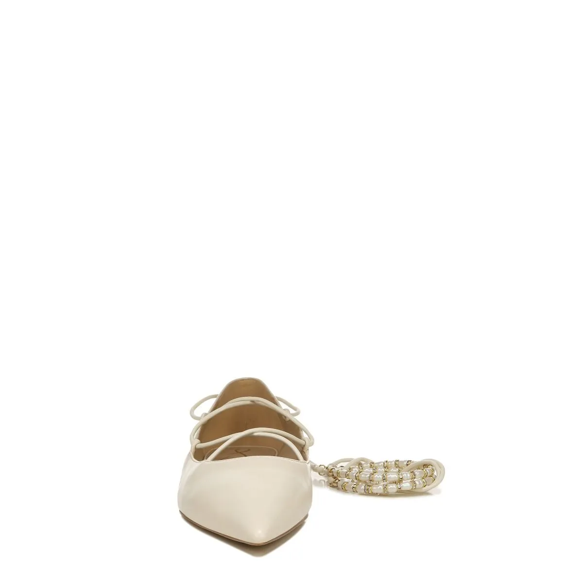 Sam Edelman Winslet Ivory Leather Lace-Up Pearl Beaded Pointed Toe Flats Shoes