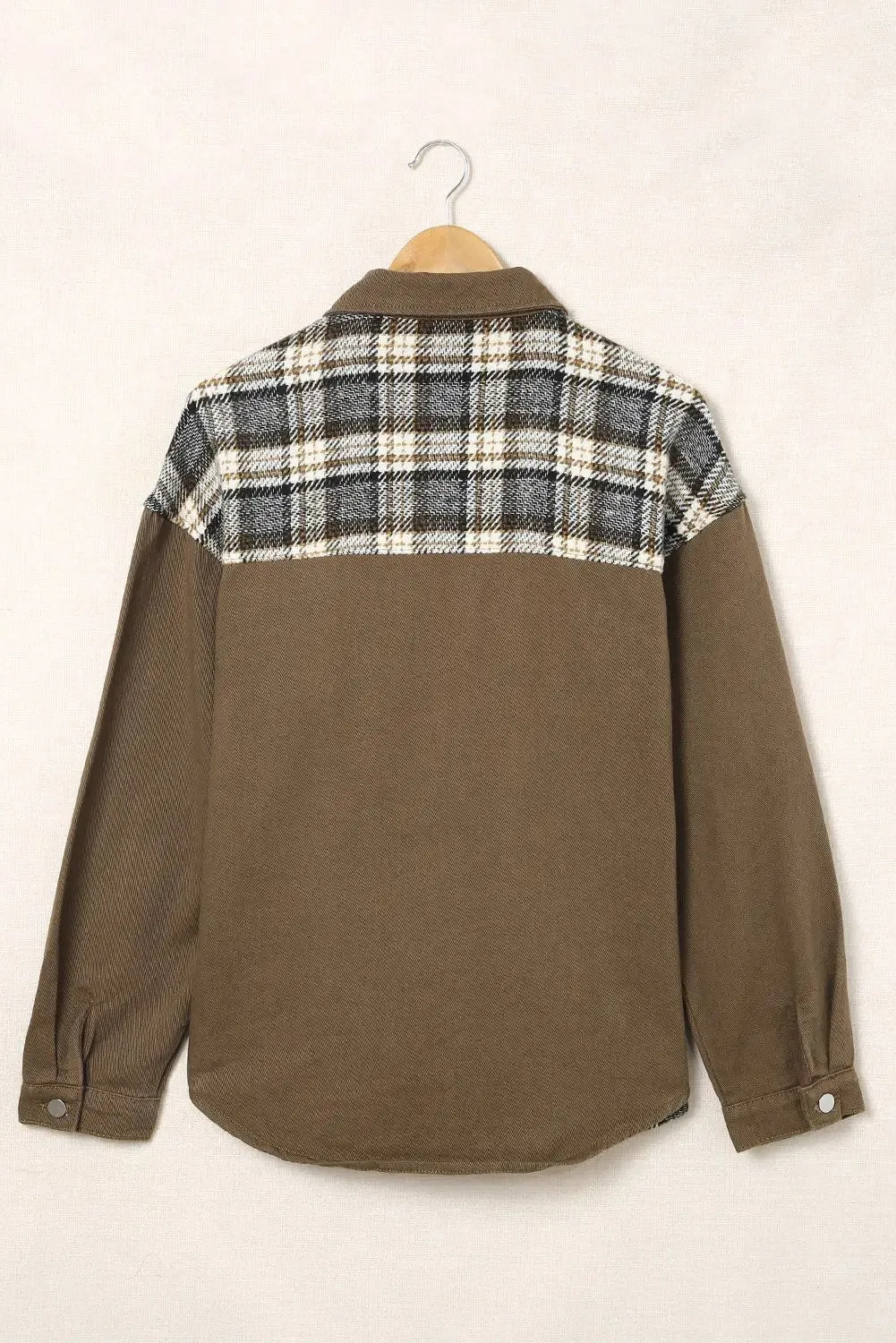 Sky Blue Plaid Patchwork Pockets Denim Jacket