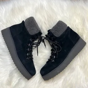 Sz 10 Sam Edelman Black Faux Fur Franc Hiking Boots Shoes