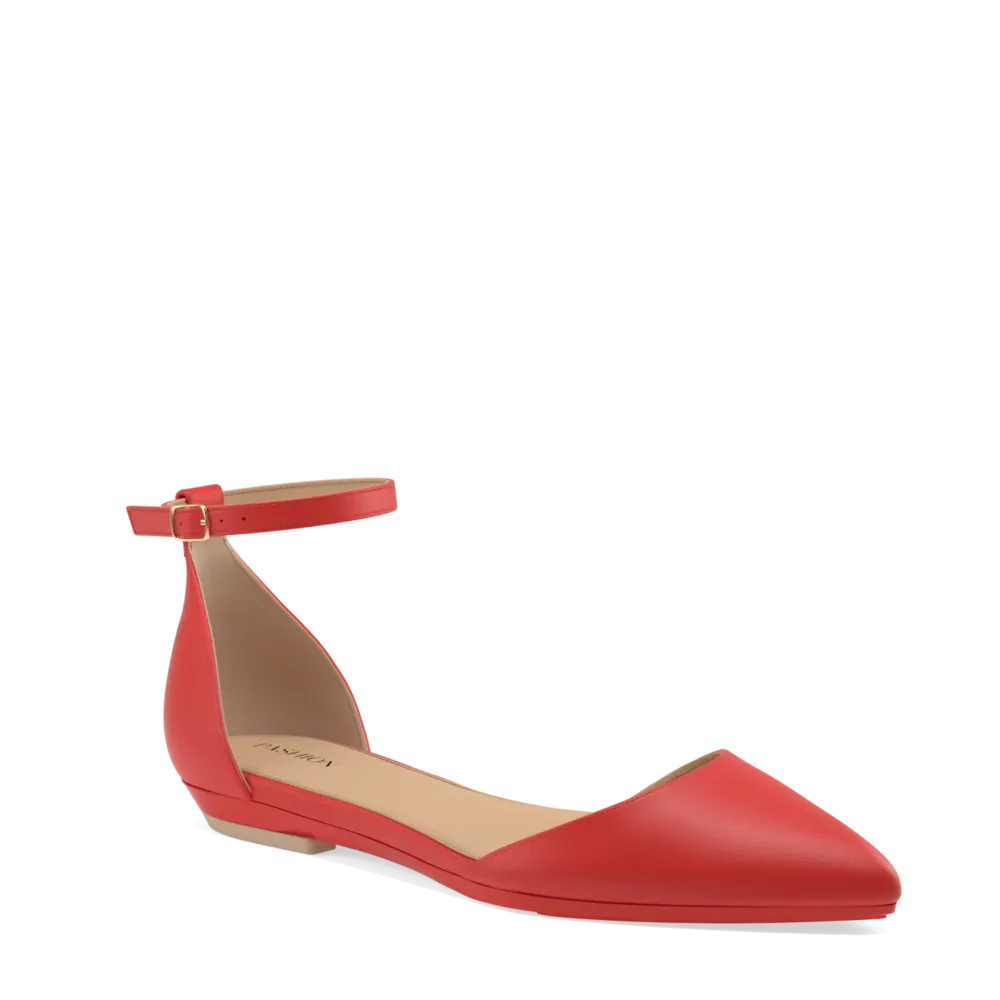 The D'Orsay - Cherry Red Leather Flat
