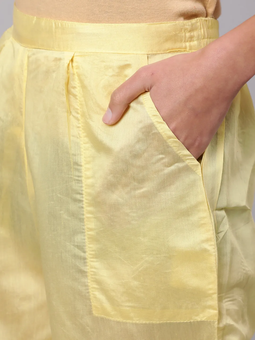 Women Lemon Muslin Straight  Kurta Trouser Dupatta & Fancy Potli Set