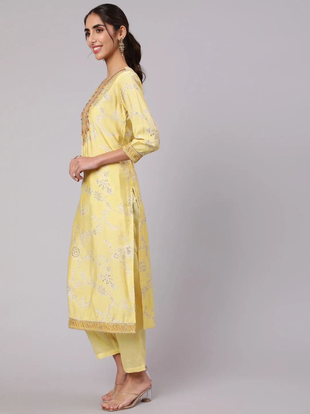 Women Lemon Muslin Straight  Kurta Trouser Dupatta & Fancy Potli Set
