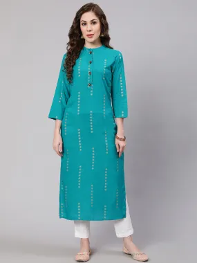 Women Turquoise Rayon Straight Kurta
