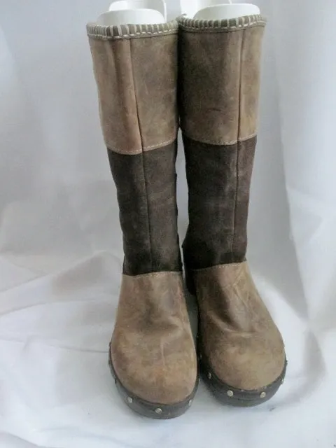 Womens Ladies CROCS COBBLER Tall BROWN PATCHWORK Suede Leather Boot 9 STUD