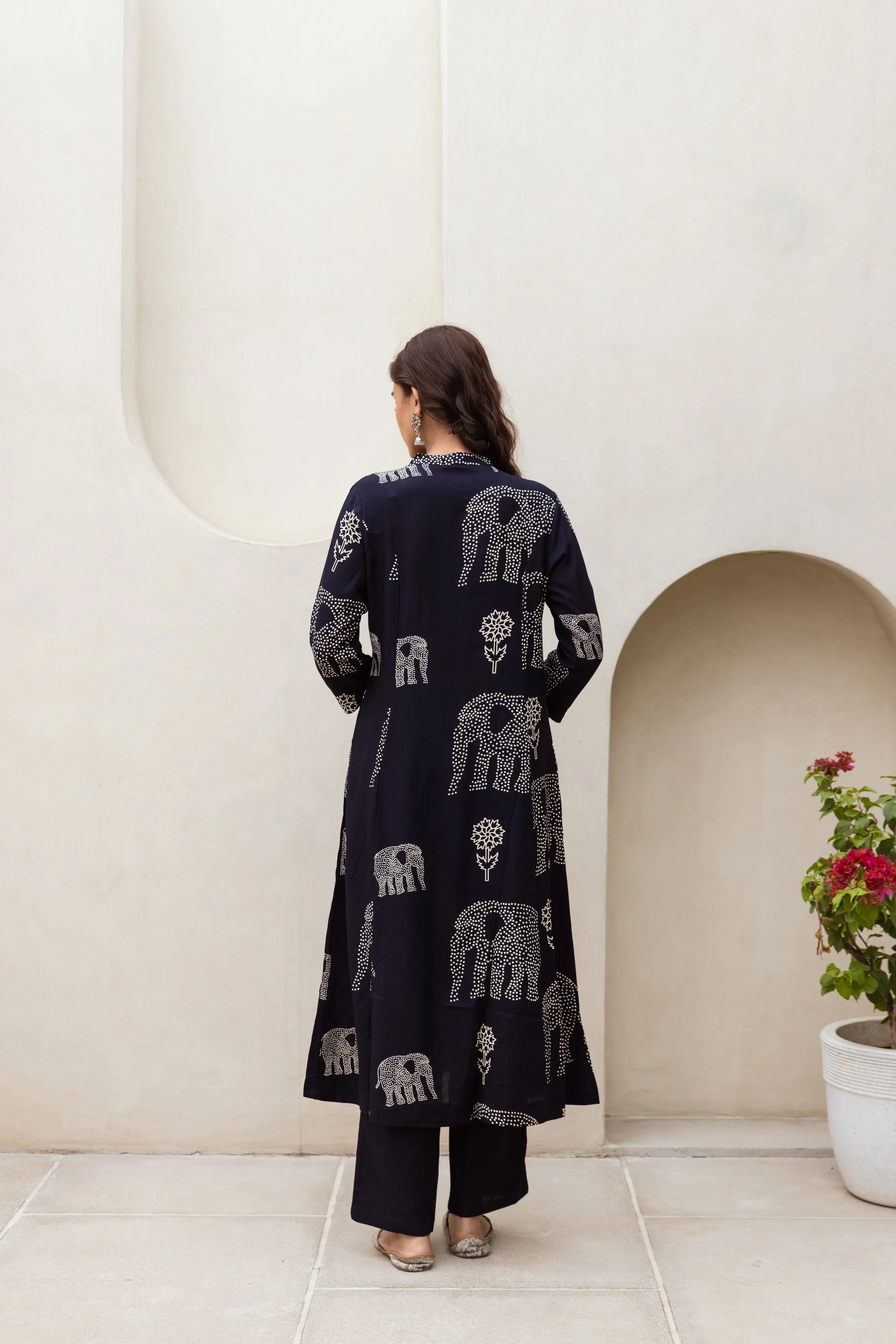 Women's Navy Blue German rayon Kurta Pant Set