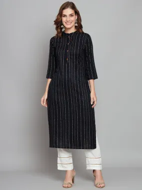 Women's Navy Blue Rayon Straight  Kurta Palazzo Set