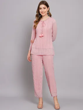 Women's Pink Chiffon Straight Night Suit