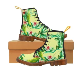 Yellow Floral Women's Boots, Designer Vintage-Style Print Canvas Winter Hiking Boots
