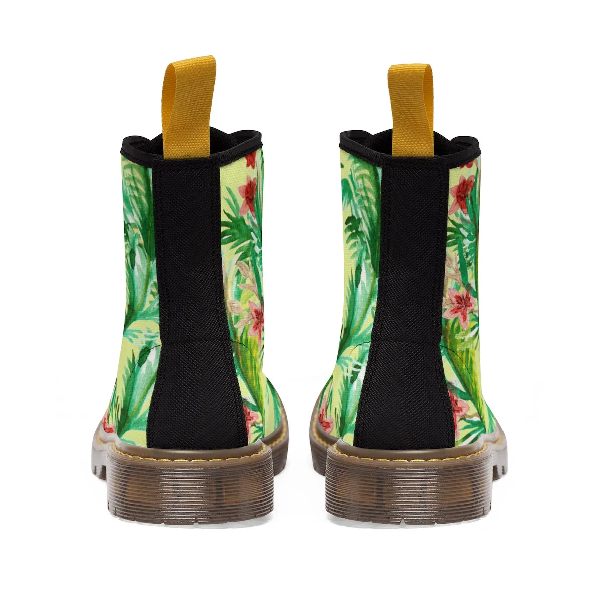 Yellow Floral Women's Boots, Designer Vintage-Style Print Canvas Winter Hiking Boots